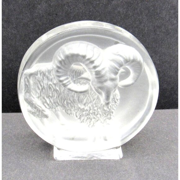 Frosted Glass GOAT RAM Paperweight Art Decor Zodiac Aries 5.2 inches - Picture 2 of 12